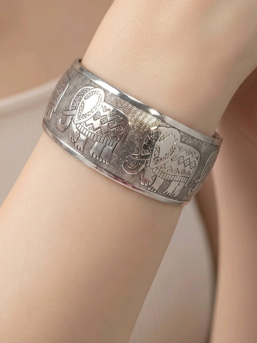 Elephant Spiral Floral Cuff Bracelet 🐘✨ Vintage Ethnic Stainless Steel Bangle